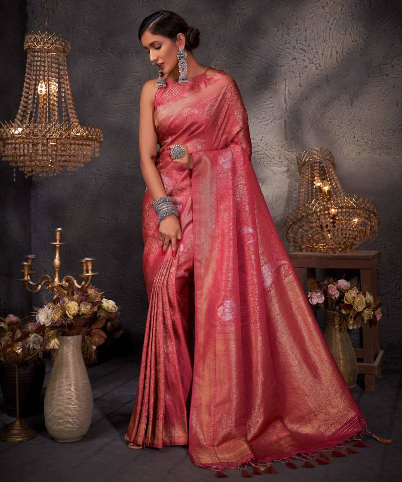 red woven pure silk blend designer pallu saree with blouse