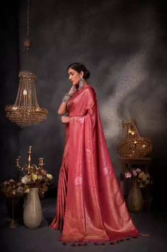 red woven pure silk blend designer pallu saree with blouse