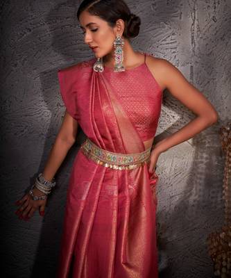 red woven pure silk blend designer pallu saree with blouse 3