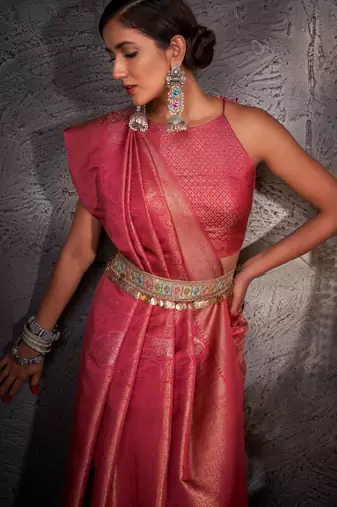 red woven pure silk blend designer pallu saree with blouse