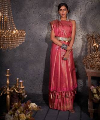 red woven pure silk blend designer pallu saree with blouse 4