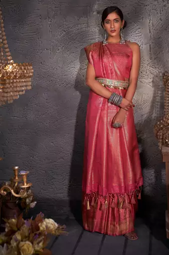 red woven pure silk blend designer pallu saree with blouse