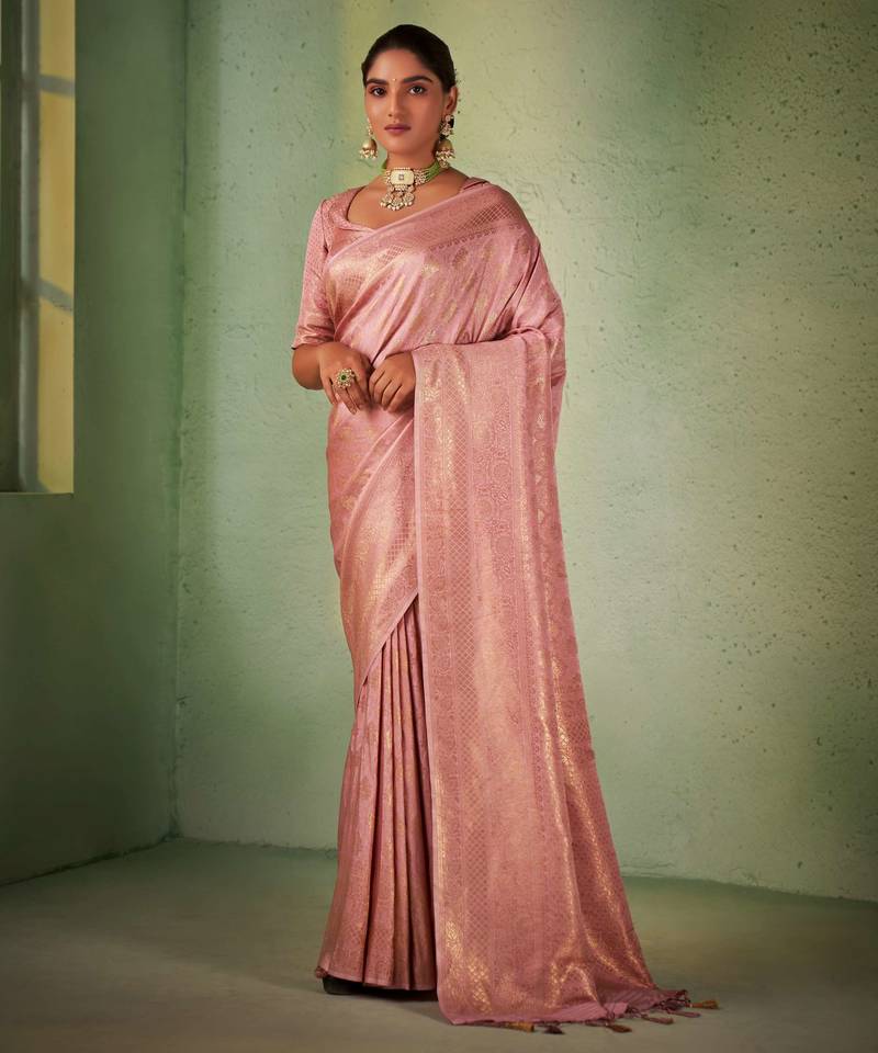 pear woven pure silk blend designer pallu saree with blouse