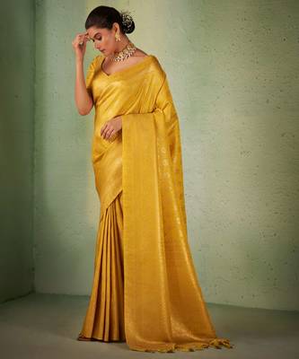 yellow woven pure silk blend designer pallu saree with blouse 1