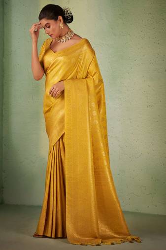 yellow woven pure silk blend designer pallu saree with blouse
