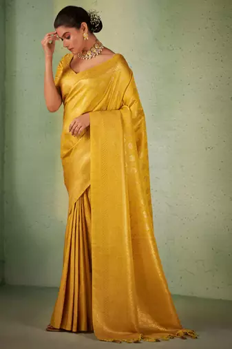 yellow woven pure silk blend designer pallu saree with blouse