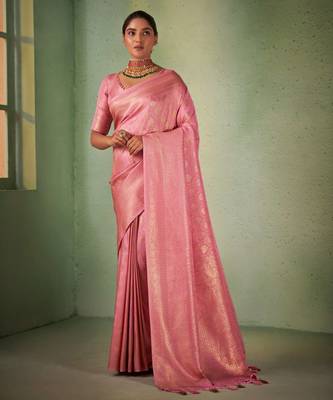 light pink woven pure silk blend designer pallu saree with blouse 1