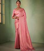 light pink woven pure silk blend designer pallu saree with blouse