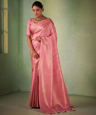 light pink woven pure silk blend designer pallu saree with blouse 2