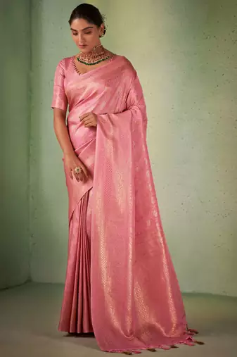 light pink woven pure silk blend designer pallu saree with blouse
