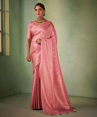 light pink woven pure silk blend designer pallu saree with blouse 3
