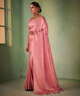 light pink woven pure silk blend designer pallu saree with blouse 4