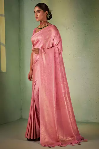 light pink woven pure silk blend designer pallu saree with blouse
