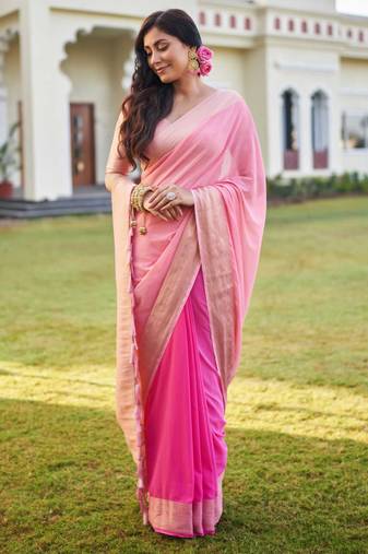 pink woven pure georgette designer pallu saree with blouse