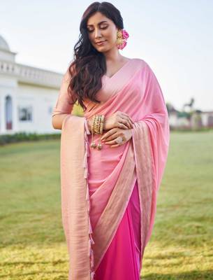 pink woven pure georgette designer pallu saree with blouse 2