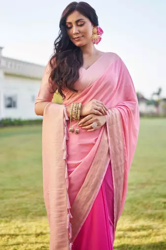 pink woven pure georgette designer pallu saree with blouse
