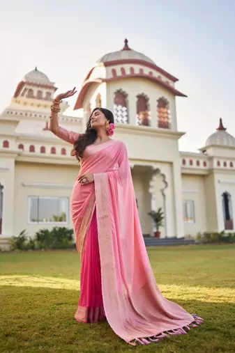 pink woven pure georgette designer pallu saree with blouse