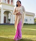 cream woven pure georgette designer pallu saree with blouse