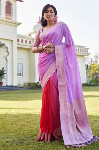 lavender woven pure georgette designer pallu saree with blouse