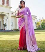 lavender woven pure georgette designer pallu saree with blouse