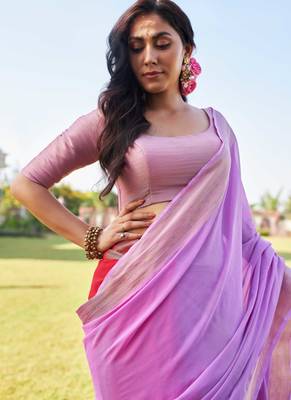 lavender woven pure georgette designer pallu saree with blouse 2