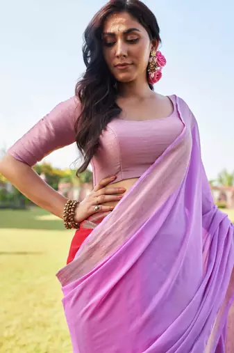 lavender woven pure georgette designer pallu saree with blouse