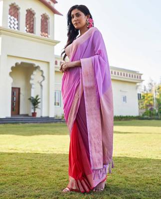 lavender woven pure georgette designer pallu saree with blouse 4