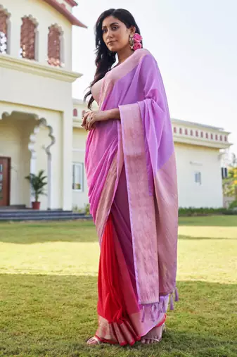 lavender woven pure georgette designer pallu saree with blouse