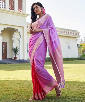 lavender woven pure georgette designer pallu saree with blouse 5