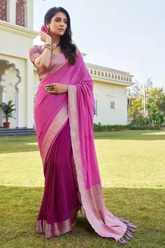 wine woven pure georgette designer pallu saree with blouse