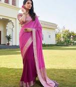 wine woven pure georgette designer pallu saree with blouse