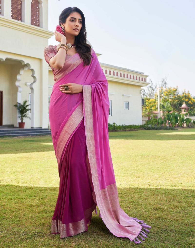 wine woven pure georgette designer pallu saree with blouse