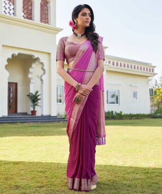 wine woven pure georgette designer pallu saree with blouse 5
