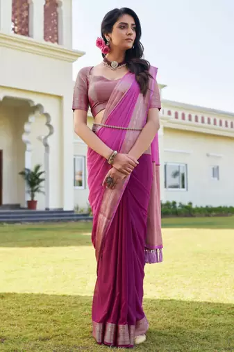 wine woven pure georgette designer pallu saree with blouse