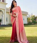 peach woven pure georgette designer pallu saree with blouse