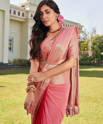 peach woven pure georgette designer pallu saree with blouse 3