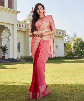 peach woven pure georgette designer pallu saree with blouse 5