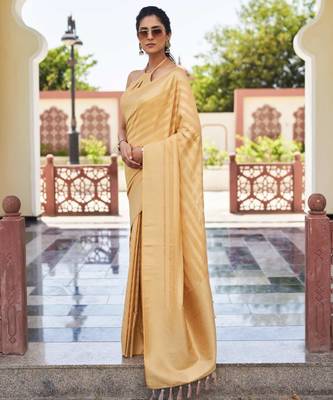 beige woven pure georgette designer pallu saree with blouse 1