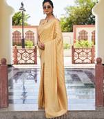 beige woven pure georgette designer pallu saree with blouse