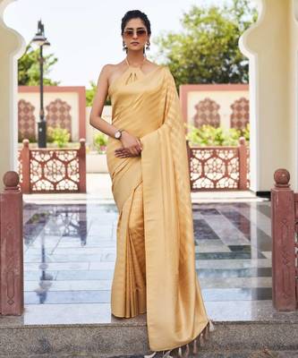 beige woven pure georgette designer pallu saree with blouse 3