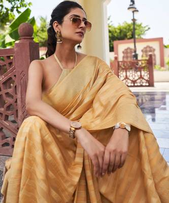 beige woven pure georgette designer pallu saree with blouse 4