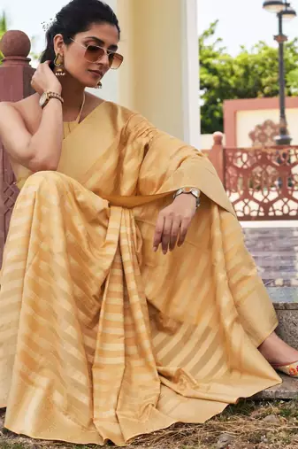 beige woven pure georgette designer pallu saree with blouse