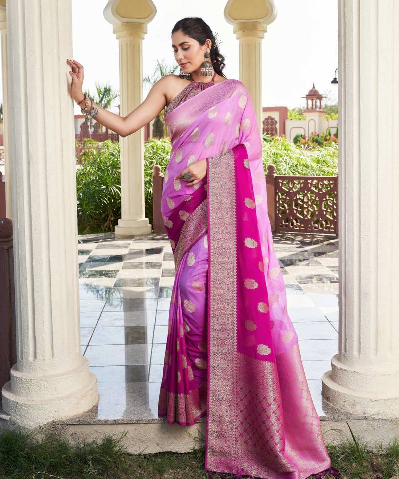 purple woven pure georgette designer pallu saree with blouse