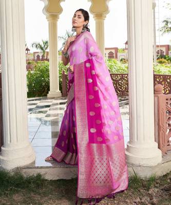 purple woven pure georgette designer pallu saree with blouse 2