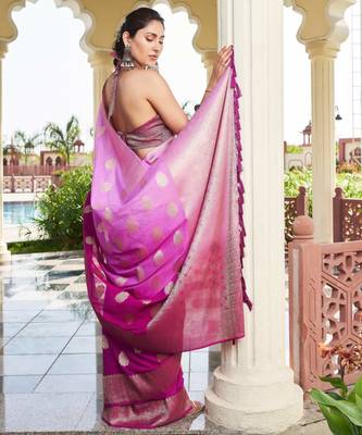 purple woven pure georgette designer pallu saree with blouse 3