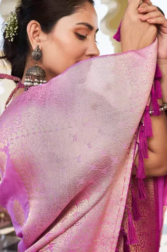 purple woven pure georgette designer pallu saree with blouse