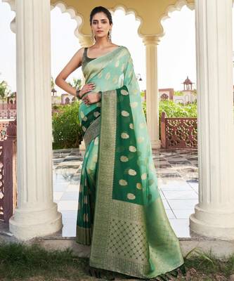 light green woven pure georgette designer pallu saree with blouse 1