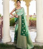 light green woven pure georgette designer pallu saree with blouse