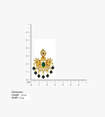 South indian gold green stone & blue bead drop temple peacock  chandbali earrings for women 4