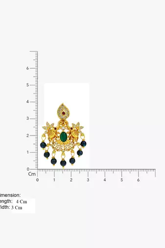South indian gold green stone & blue bead drop temple peacock  chandbali earrings for women